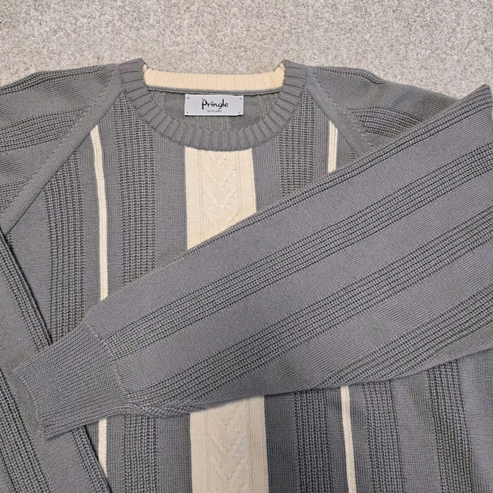 Pringle of Scotland Mens Gray Cable Knit Pullover Soft Wool Sz 42‎ Grandpa Dad